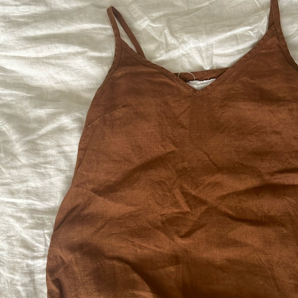Not Perfect Linen Langley slip dress S/M toast